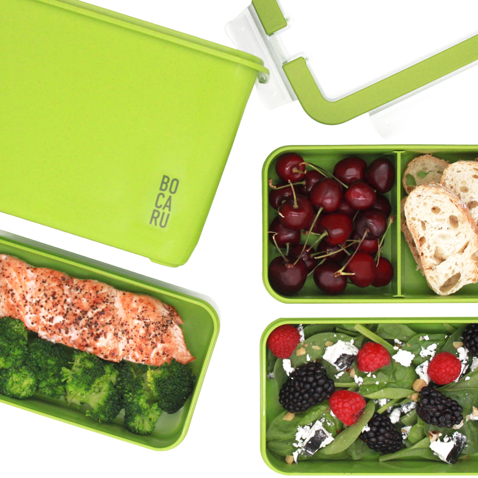 Lonchera Bento Box + Tuppers por separado. Cabe una comida completa en porciones óptimas. Set de 14 piezas. Verde Vivo