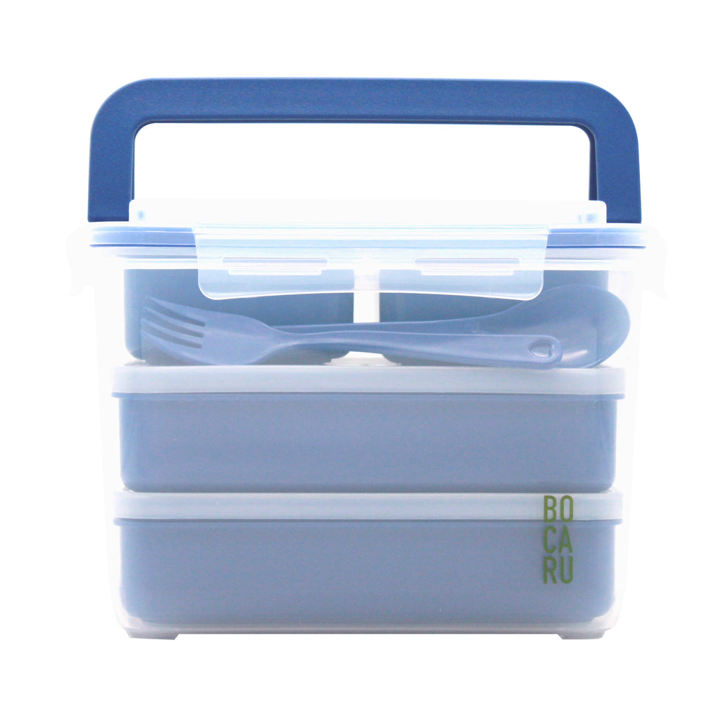Lonchera Bento Box para niños. Lonchera + tuppers + cubiertos. Set de 18 piezas. Porciones ideales para niños de 5 a 12 años. Azul Eléctrico