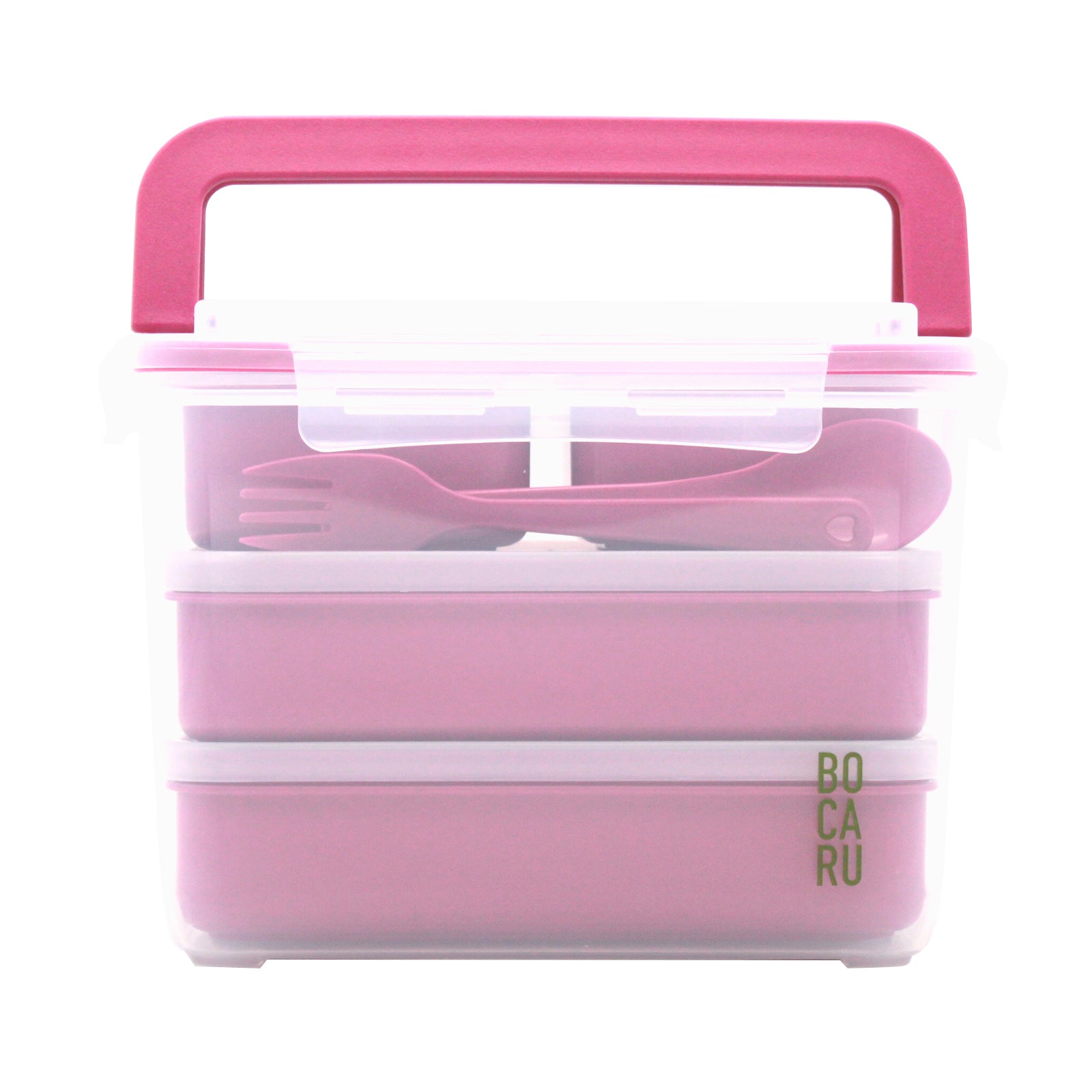 Lonchera Bento Box para niños. Lonchera + tuppers + cubiertos. Set de 18 piezas. Porciones ideales para niños de 5 a 12 años. Rosa Brillante