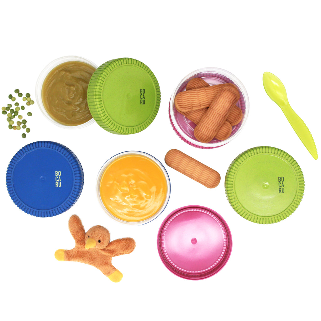 Set de 6 contenedores de 250ml c/u para guardar comida de bebe. Herméticos y libres de BPA. Multicolor
