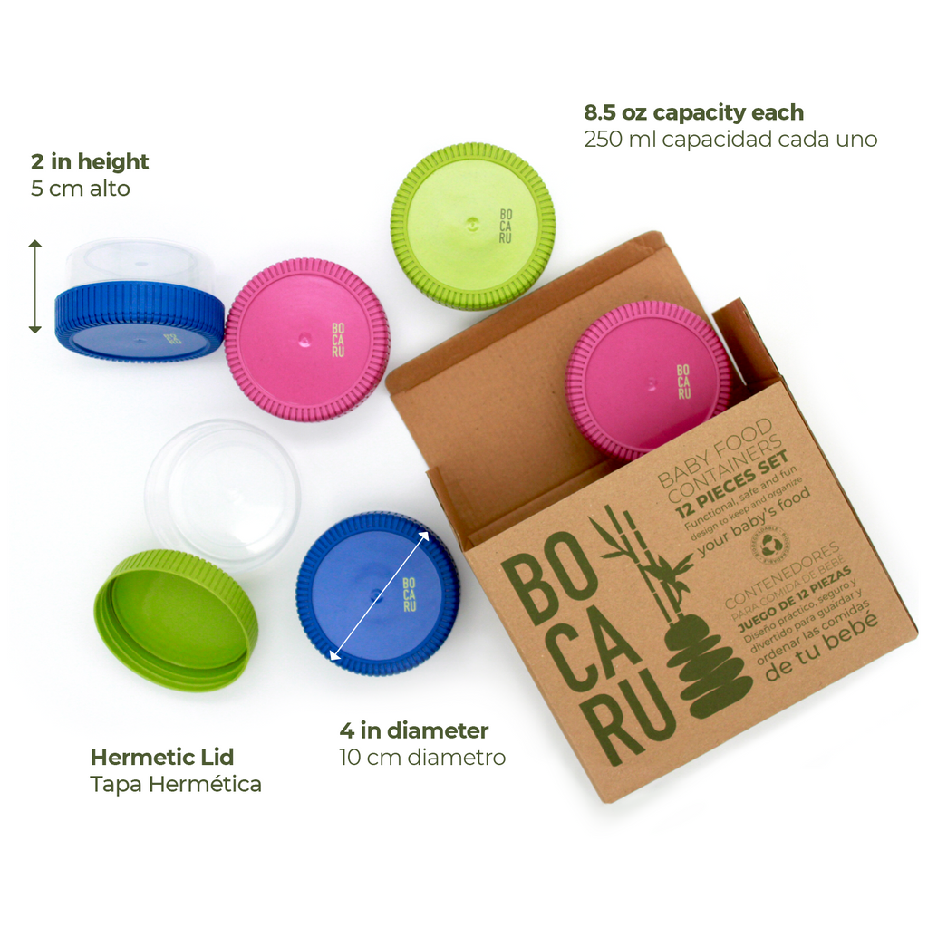 Set de 6 contenedores de 250ml c/u para guardar comida de bebe. Herméticos y libres de BPA. Multicolor