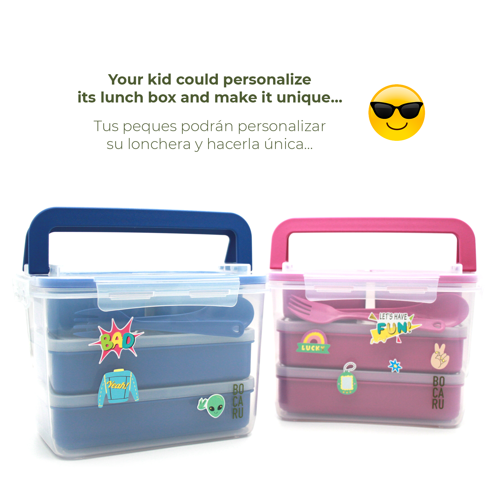 Lonchera Bento Box para niños. Lonchera + tuppers + cubiertos. Set de 18 piezas. Porciones ideales para niños de 5 a 12 años. Azul Eléctrico