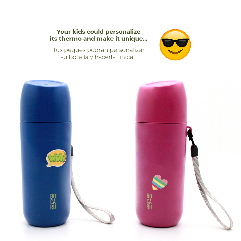 Botella de Agua para niños. Con tapa tipo taza y jareta. Ideal para niños de 5 a 12 años. 330ml. Azul Eléctrico