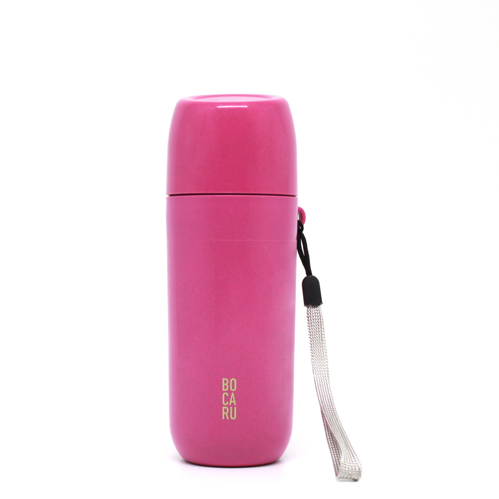 Botella de Agua para niños. Con tapa tipo taza y jareta. Ideal para niños de 5 a 12 años. 330ml Rosa Brillante