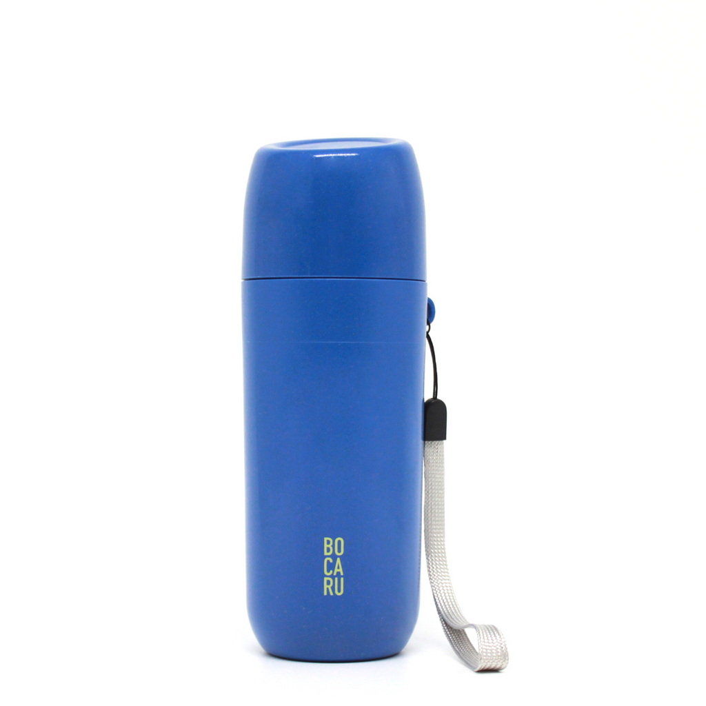Botella de Agua para niños. Con tapa tipo taza y jareta. Ideal para niños de 5 a 12 años. 330ml. Azul Eléctrico